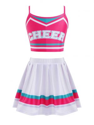 iEFiEL Girls Dance Outfit Set Sleeveless Adjustable Spaghetti Shoulder Straps Crop Top with Elastic Waistband Skirt
