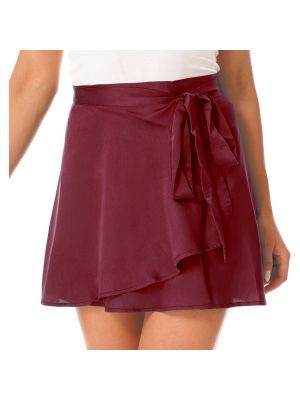 iEFiEL Womens Adjustable Lace-up Wrap Skirt Solid Color High Waist Belted Miniskirt 