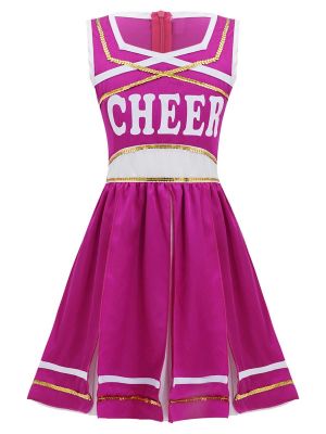iEFiEL Girls Sleeveless Sequins Cheerleading Outfit Invisible Zipper Back Patchwork Cheerleading Dance Dress 