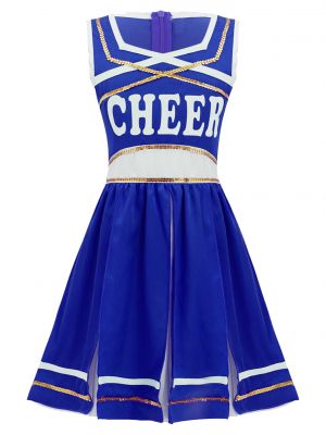iEFiEL Kids Girls Cheerleading Outfit Set Sleeveless Crisscross Front Sequins Back Patchwork Dance Dress