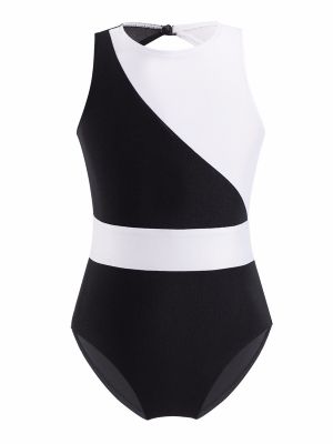 iEFiEL Kids Girls Sleeveless Mesh Patchwork Hollow Back Contrast Color Ballet Dance Gymnastic Leotard
