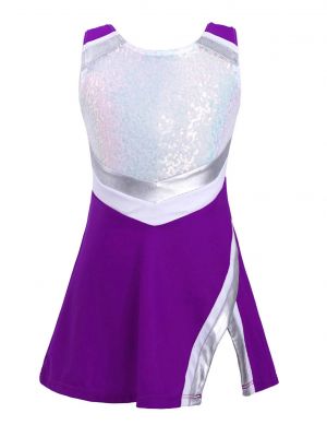 iEFiEL 2Pcs Kids Girls Dance Outfit Sleeveless Shiny Sequins Adorned Bodice Sport Dress with Shorts Set