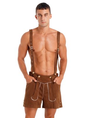 iEFiEL Mens Oktoberfest Outfit Carnival Themed Party Costume Casual Suede Adjustable Suspender Trousers Overalls