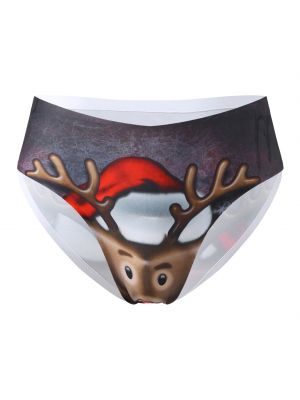 iEFiEL Men Christmas Reindeer Printed Briefs Stretchy Low Rise Underpants Underwear Brown