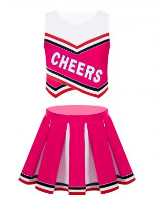 iEFiEL 2Pcs Kids Girls Dance Outfit V Neck Sleeveless Cheers Print Vest with Pleated Skirt Set Sports Suit