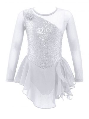iEFiEL Girls Long Sleeve Sequins Ballet Dance Dress Flower Front Hollow Back Holiday Dress