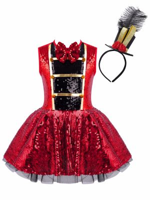 iEFiEL Little Girls Shiny Sequins Leotard Dress with Feather Hat for Halloween Party Costume