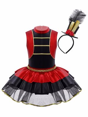 iEFiEL Girls Leotard Tutu Mesh Dress Costume with Feather Mini Top Hat Headband Set for Halloween Carnival Party