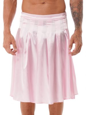 iEFiEL Mens Sissy Satin Pleated Midi Skirt Loungewear Side Invisible Zipper Back Skirt Nightwear