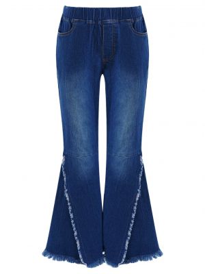 iEFiEL Kids Girls Ripped Bell-bottom Hem Denim Jeans Stylish Elastic Waistband Crisscross Wide-leg Pants