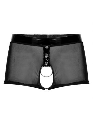 iEFiEL Men O Ring Crotchless Boxer Briefs Underwear See-through Mesh Underpants Lingerie