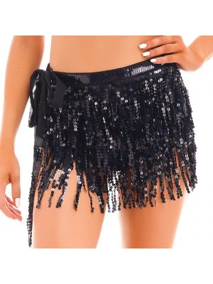 Women Sequins Tassels Hip Scarf Miniskirt for Belly Dance Nightclub