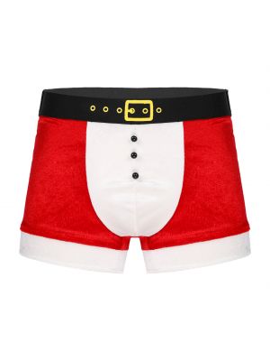 iEFiEL Men Velvet Boxers Briefs Color Block Elastic Waistband Bulge Pouch Shorts Christmas Gift Red