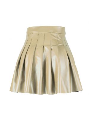 iEFiEL Women High Waist PU Leather Pleated Skirt Ladies A-line Flared Miniskirt