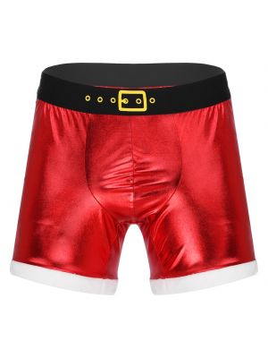iEFiEL Mens Christmas Metallic Bulge Pouch Boxer Briefs Elastic Wide Waistband Open Butt Shorts