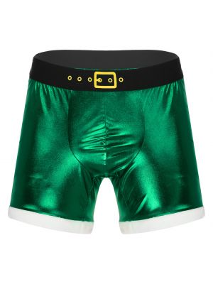 iEFiEL Mens Christmas Metallic Bulge Pouch Boxer Briefs Elastic Wide Waistband Open Butt Shorts