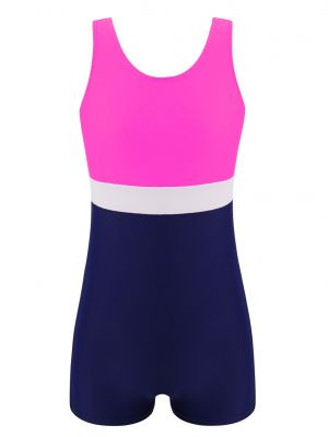 iEFiEL Big Girls One-piece Sleeveless High Waist Bodysuit U Neck Color Block Patchwork Short Jumpsuit for Gym Yoga Fitness