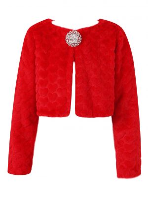 iEFiEL Girls Thicken Warm Faux Fur Bolero Shrug Long Sleeve Fully Lined Party Cardigan with Rhinestone Brooch