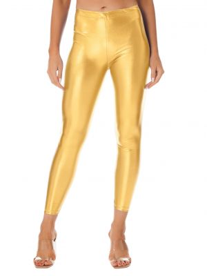 iEFiEL Womens Metallic Faux Leather Leggings Shiny Mid Waist Skinny Pants for Nightclub Performance