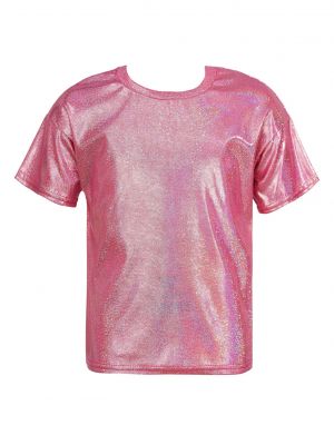 iEFiEL Kids Unisex Girls Boys Metallic Shiny T-shirt Sparkly Jazz Dance Tops
