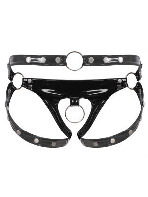 iEFiEL Mens Rivet Crotchless Thongs Patent Leather O Ring Underwear Open Butt T-back Underpants