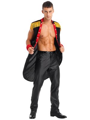 iEFiEL Mens Halloween Circus Showman Role Play Costume Open Front Sleeveless Velvet Tailcoat with Cuffs