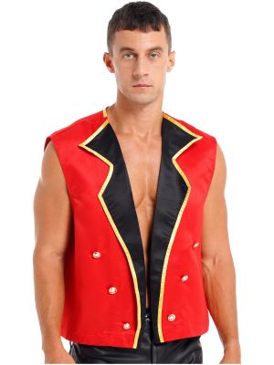 iEFiEL Mens Halloween Carnival Outfit Circus Showman Role Play Costume Notched Collar Waistcoat Open Front Vest