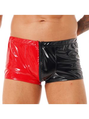 iEFiEL Mens Wet Look Patent Leather Boxer Briefs Pole Dancing Costume Zipper Bulge Pouch Shorts