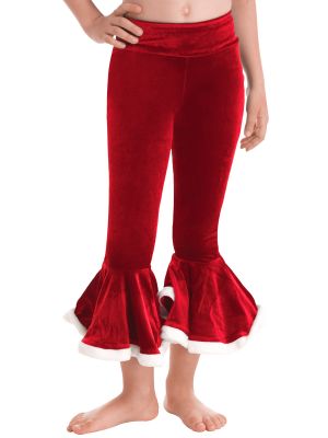 iEFiEL Kids Girls Christmas Costume Elastic Waistband Flared Bell Bottoms Velvet Pants
