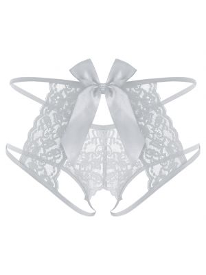 Men Sissy Floral Lace Bowknot Crotchless G-string Lingerie Underwear