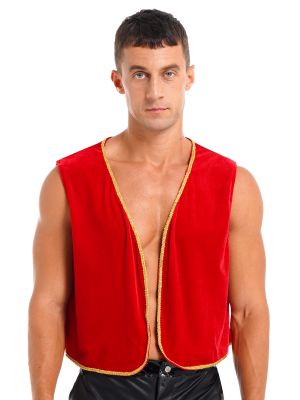 iEFiEL Mens Halloween Circus Showman Role Play Costume Open Front Velvet Waistcoat Sleeveless Vest 