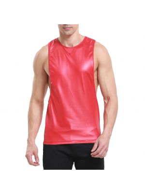 iEFiEL Mens Faux Leather Sleeveless Sport Vest with Cutout Armpit 