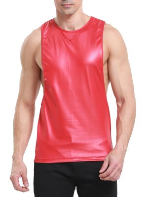 iEFiEL Mens Faux Leather Sleeveless Sport Vest with Cutout Armpit 