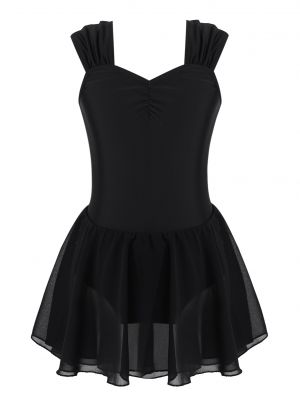 iEFiEL Kids Girls Sleeveless Ruched V Neck Dance Clothing Solid Color Leotard Dress for Stage Performance 