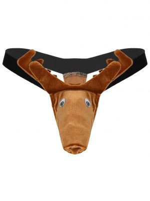 iEFiEL Men Christmas Elk Velvet Low Waist Bulge Pouch Thongs G-string Underwear