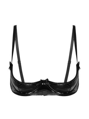 Women Glossy Patent Leather 1/3 Cup Underwired Bra