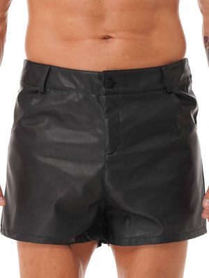 iEFiEL Men's PU Leather Mid Waist Shorts with Pockets for Pole Dancing Stage Performance