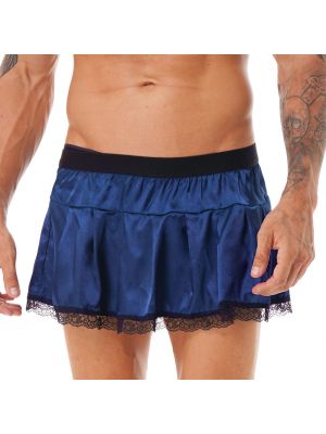 iEFiEL Mens Sissy Role Play Costume Satin Lace Trim Pleated Skirt Miniskirt Nightwear
