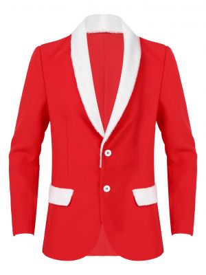 iEFiEL Mens Christmas Cocktail Party Costume Long Sleeve Button Suit Jacket with Flannel Trimming Lapel 