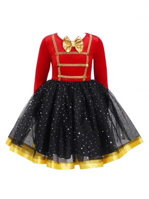 iEFiEL Kids Girls Circus Cosplay Costume Long Sleeves Velvet Bodice Sequins Mesh Adorned Dress