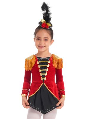 iEFiEL Kids Girls Halloween Circus Cosplay Costume Long Sleeves Tassels Dip Hem Jumpsuit Bodysuit
