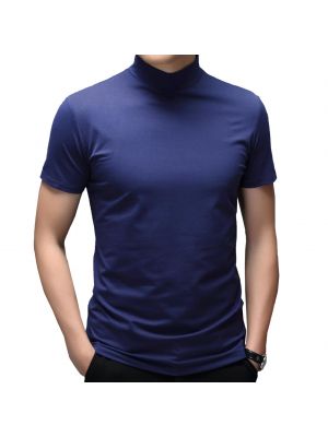 iEFiEL Mens Mock Neck Short Sleeve T-shirt Fashion Casual Solid Color Slim Fit Tops Undershirt