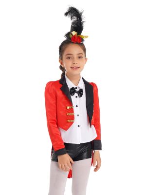 iEFiEL Kids Girls Circus Costume Lapel Long Sleeves Bow Shirt with Shorts Tailcoat Set for Halloween Cosplay Performance