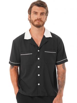 iEFiEL Mens Notched Collar Button Down Shirt Casual Loose Holiday Beach Tops With Pocket