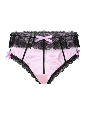 Men Sissy Satin Ruffle Lace Low Waist Bowknot Crossdress Briefs