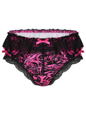 Men Sissy Satin Ruffle Lace Low Waist Bowknot Crossdress Briefs