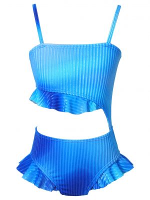 iEFiEL Kids Girls One-piece Ruffle Trim Open Waist Jumpsuit Swimwear Swimming Bodysuit