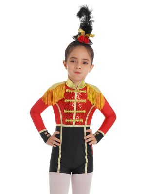 iEFiEL Kids Girls Halloween Circus Costume Long Sleeves Sequin Tassels Coattail Cosplay Bodysuit