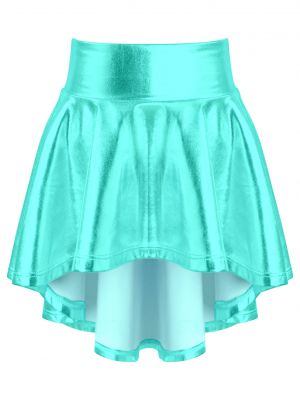 iEFiEL Big Girls Stylish Dance Skirt Bronzing Cloth Solid Color Skirt with Ruffle Irregular Hem 