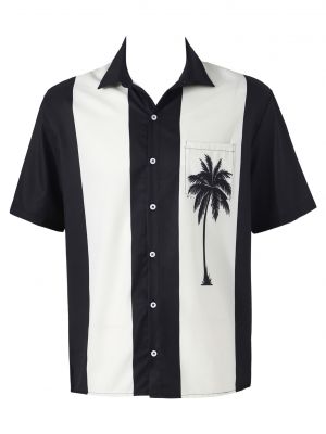 iEFiEL Mens Coconut Palm Printed Short Sleeve Button Shirt Turn-Down Collar Tops for Holiday Beach